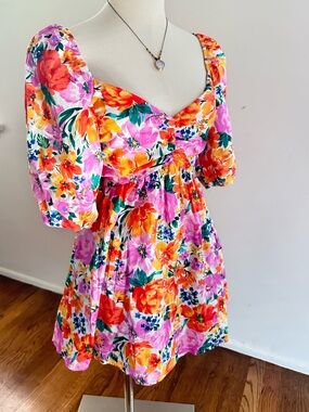 Altar’d State Floral Smocked Babydoll Dress Pink Orange Cottagecore Mini M